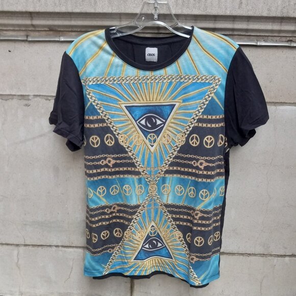 ASOS T-Shirt Pyramid Eye Gold Chains, Peace Signs Medium (M) - Picture 1 of 12